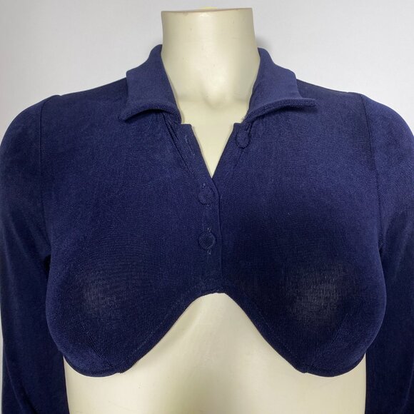 MIRROR PALAIS Navy Jersey 'Underwire Polo' Crop Long Sleeve Top - Picture 7 of 10